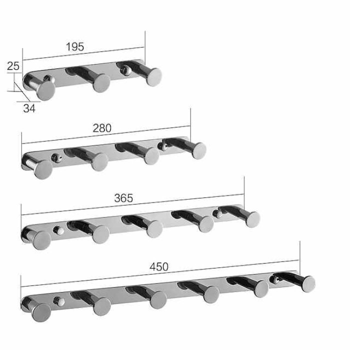 Robe Hooks New Design Contemporary Stainless Steel Material Bathroom Wall Mounted 3 or 4 or 5 or 6 Hooks Silvery 1pc