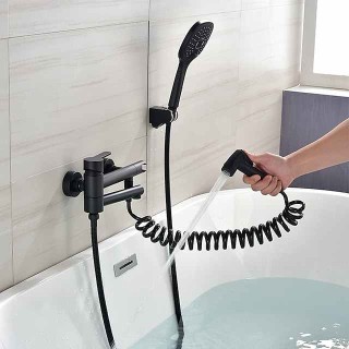 Bathtub Faucet Wall Mounted Black, 3 Spout Bathroom Faucet Bath Roman Tub Filler Mixer Tap Brass with 2 Sprayer Bidet Sprayer