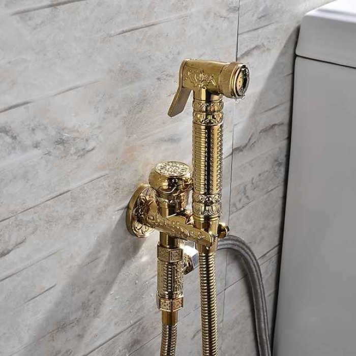 Bidet Faucet Handheld Bidet Sprayer, Antique Golden Luxury Diaper Water Shattaf Toilet Spray Set, Bathroom Baby Cloth Diaper Cleaning Sprayer Middle East