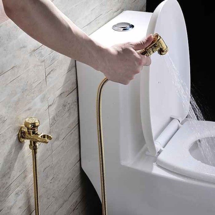 Bidet Faucet Handheld Bidet Sprayer, Antique Golden Luxury Diaper Water Shattaf Toilet Spray Set, Bathroom Baby Cloth Diaper Cleaning Sprayer Middle East