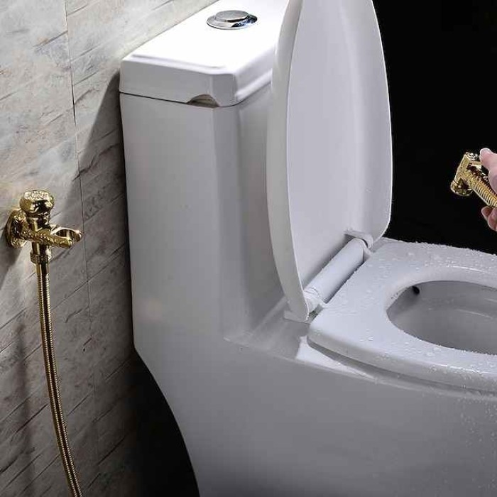 Bidet Faucet Handheld Bidet Sprayer, Antique Golden Luxury Diaper Water Shattaf Toilet Spray Set, Bathroom Baby Cloth Diaper Cleaning Sprayer Middle East