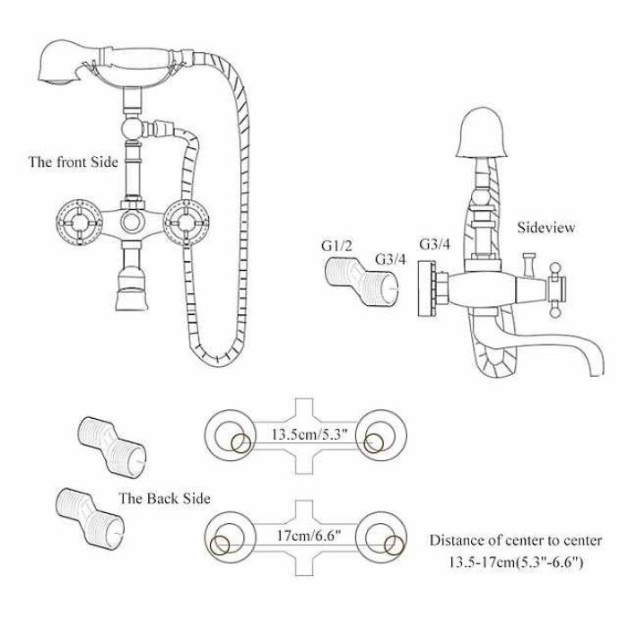 Shower Faucet Set - Rainfall Shower Vintage Style Electroplated Mount Outside Ceramic Valve Bath Shower Mixer Taps