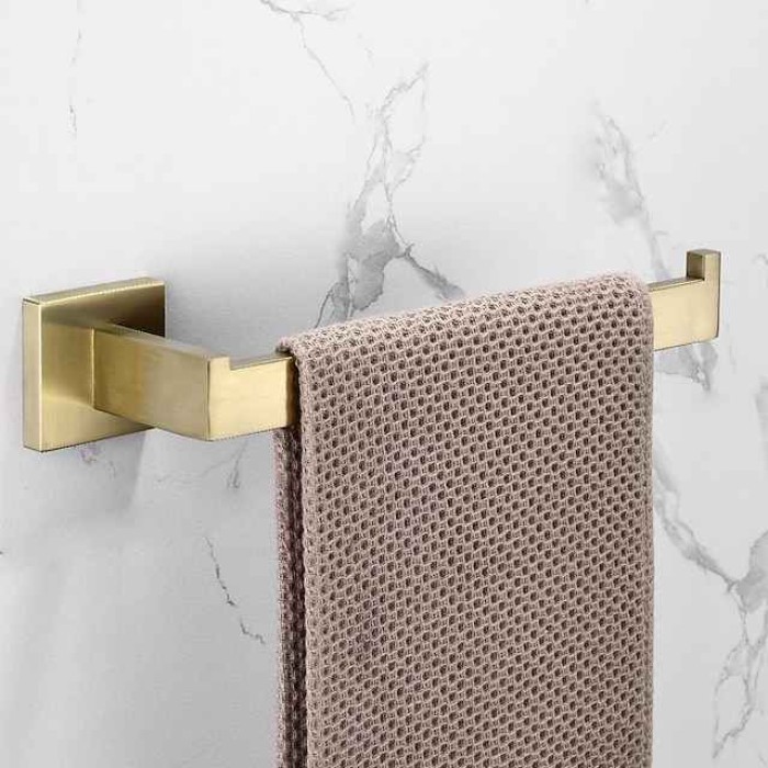 Bathroom Accessory Set Stainless Steel Include Single Towel Bar Toilet Paper Holder Robe Hook and Towel Shelf Wall Mounted Golden 1 or 3 or 4 pcs