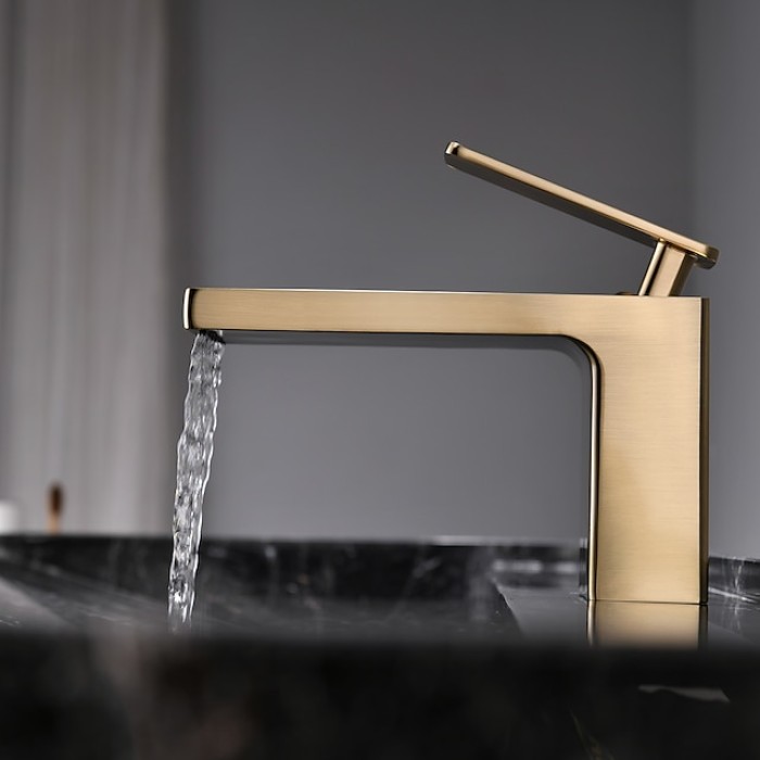 Single Handle Bathroom Faucet, Chrome/Black/Brushed Glod/Grey One Hole Waterfall/Centerset Bathroom Sink Faucet, Brass Bathroom Sink Faucet 