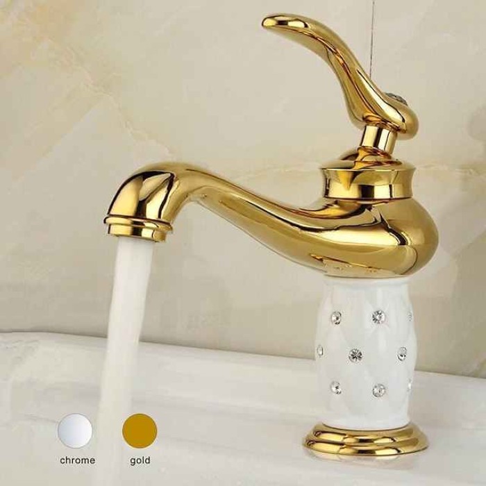 Single Handle Bathroom Faucet, Chrome/Gloden One Hole Centerset, Brass/Zinc Alloy Bathroom Sink Faucet with Supply Lines 