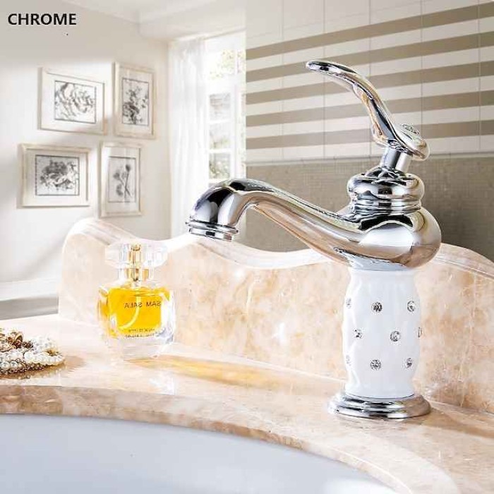 Single Handle Bathroom Faucet, Chrome/Gloden One Hole Centerset, Brass/Zinc Alloy Bathroom Sink Faucet with Supply Lines 