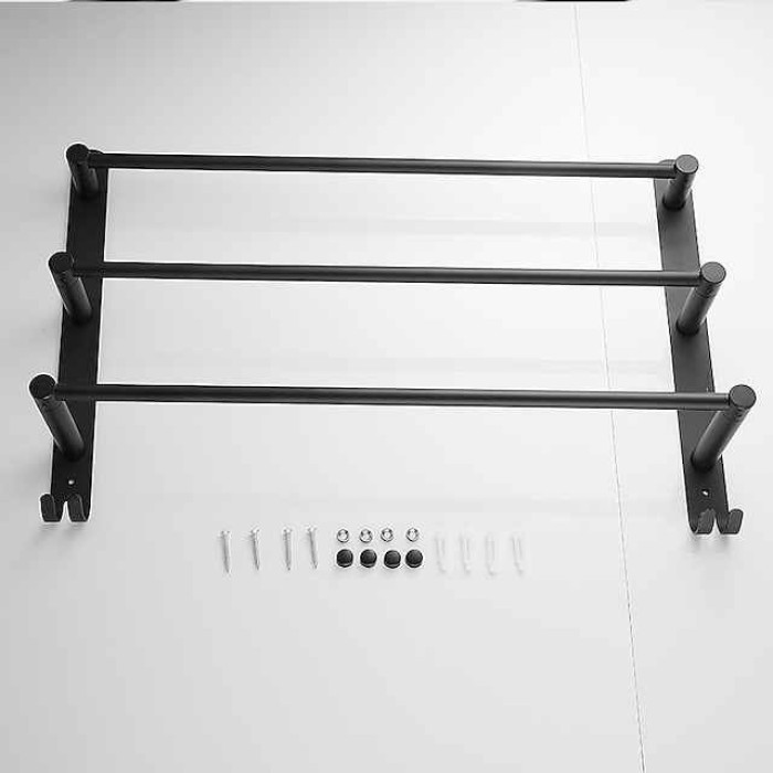 Wall Mounted Towel Rack with Hooks,Stainless Steel 3-TierTowel Holder Storage Shelf for Bathroom 40cm~70cm Towel Bar Towel Rail Towel Hanger(Matte Black)