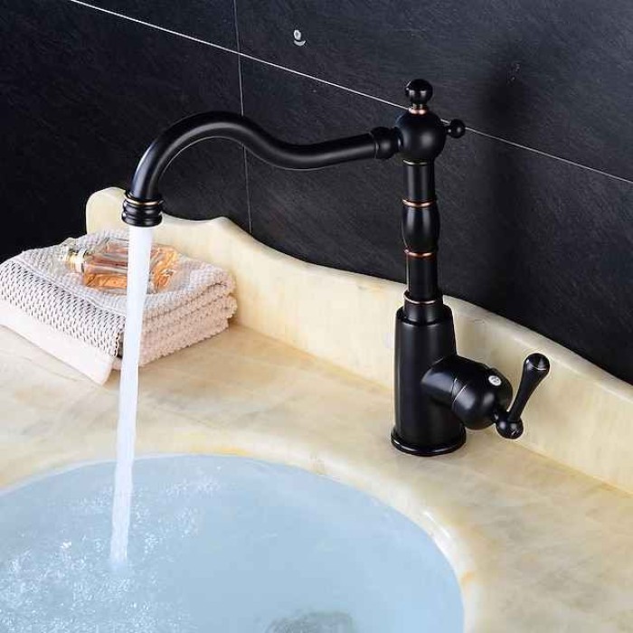 Kitchen Faucet,ORB Rotatable Retro Style Single Handle One Hole Standard Spout Centerset Contemporary Antique Kitchen Taps with Hot and Cold Switch