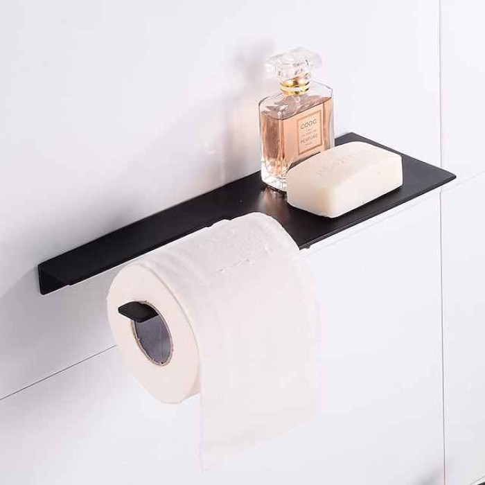 Stainless Steel Toilet Paper Holder New Design Tray Paper Roll Holder Bathroom Shelf Wall Mounted Matte Black 1pc