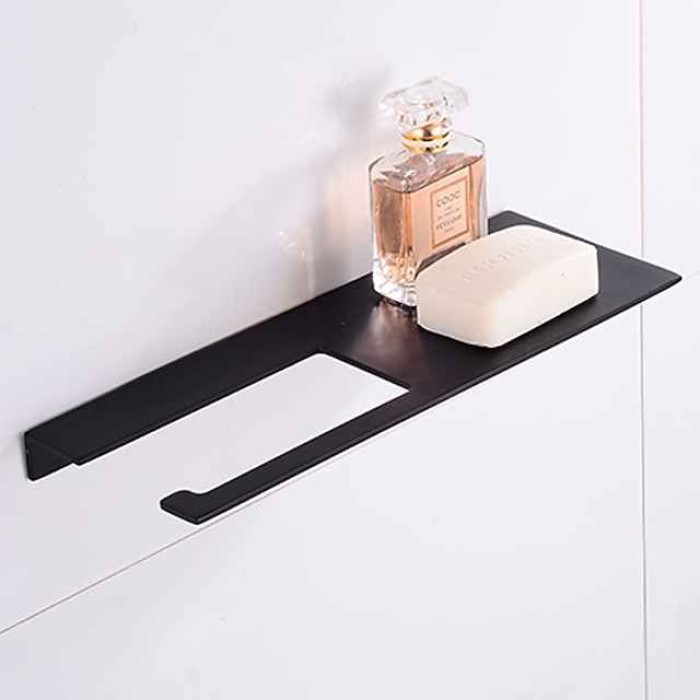 Stainless Steel Toilet Paper Holder New Design Tray Paper Roll Holder Bathroom Shelf Wall Mounted Matte Black 1pc