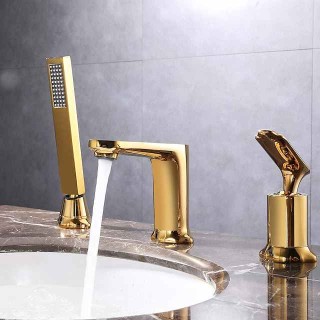 Bathroom Sink Faucet - Pullout Spray / Widespread Chrome / Electroplated Widespread Single Handle Three HolesBath Taps