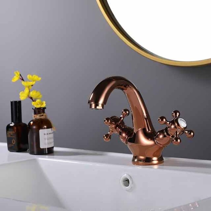 Bathroom Sink Faucet - FaucetSet Oil-rubbed Bronze / Antique Brass / Electroplated Centerset Two Handles One HoleBath Taps