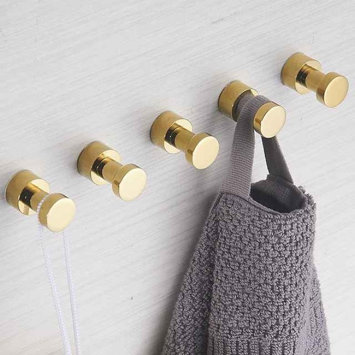 Wall Hooks for Coats,Brass Wall Mounted Bathroom Towel Hooks Robe Hooks 3PCS/5PCS(Golden)