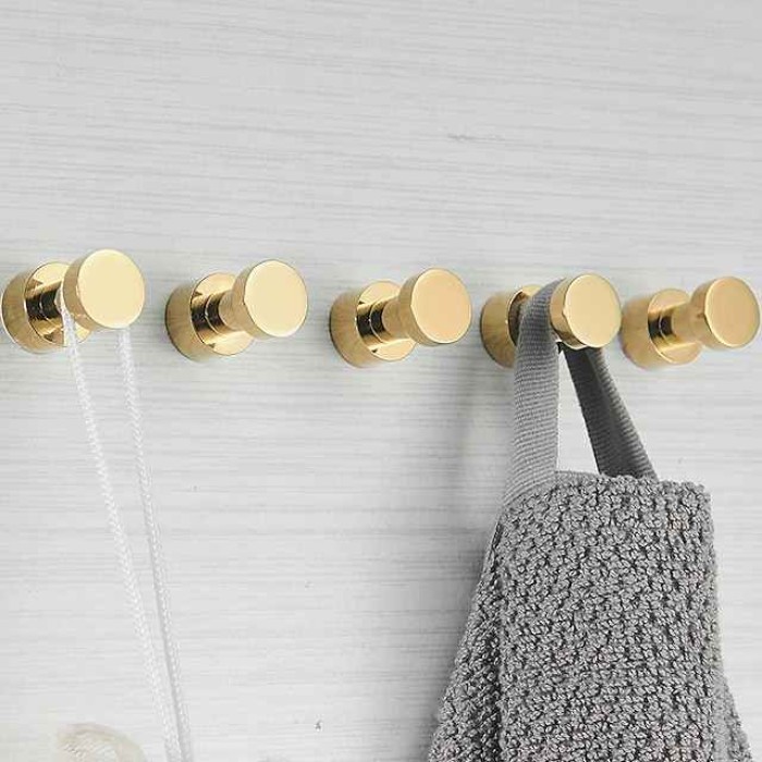 Wall Hooks for Coats,Brass Wall Mounted Bathroom Towel Hooks Robe Hooks 3PCS/5PCS(Golden)