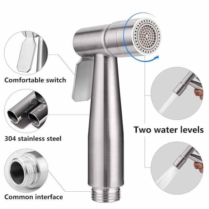 Two Ways 304 Stainless Steel Toilet Handheld Shattaf Bidet Sprayer Shower Heads Set Shower Faucet Accessories Muslim Shower G1/2 or G7/8