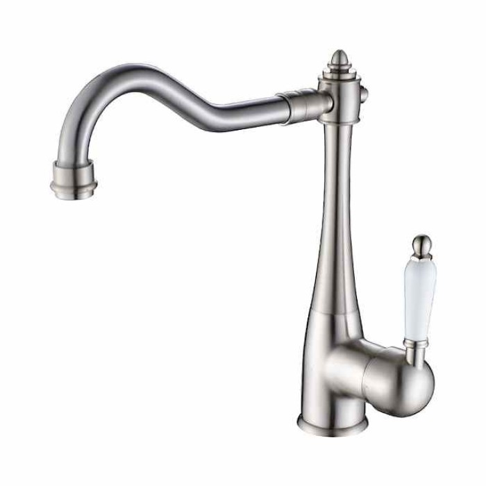 Kitchen faucet - Single Handle One Hole Nickel Brushed Standard Spout Centerset Antique Kitchen Taps