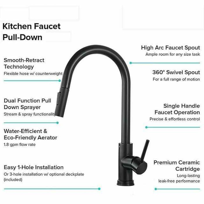 Kitchen Sink Mixer Faucet with Pull Out Sprayer, Stainless Steel Rotatable Vessel Tap, Rainfall/Waterfall Mode Spray Faucet, Black&Silver Kitchen Faucet Tap with Soap Dispenser