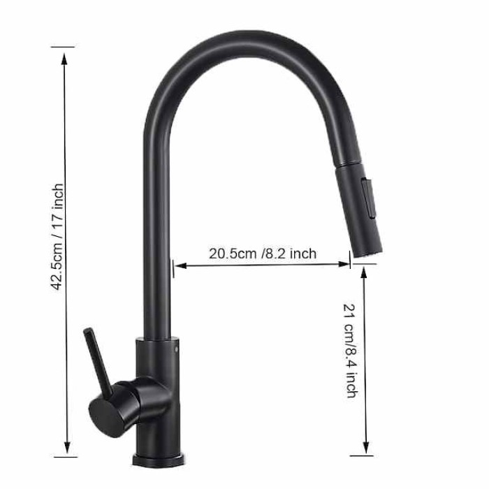 Kitchen Sink Mixer Faucet with Pull Out Sprayer, Stainless Steel Rotatable Vessel Tap, Rainfall/Waterfall Mode Spray Faucet, Black&Silver Kitchen Faucet Tap with Soap Dispenser