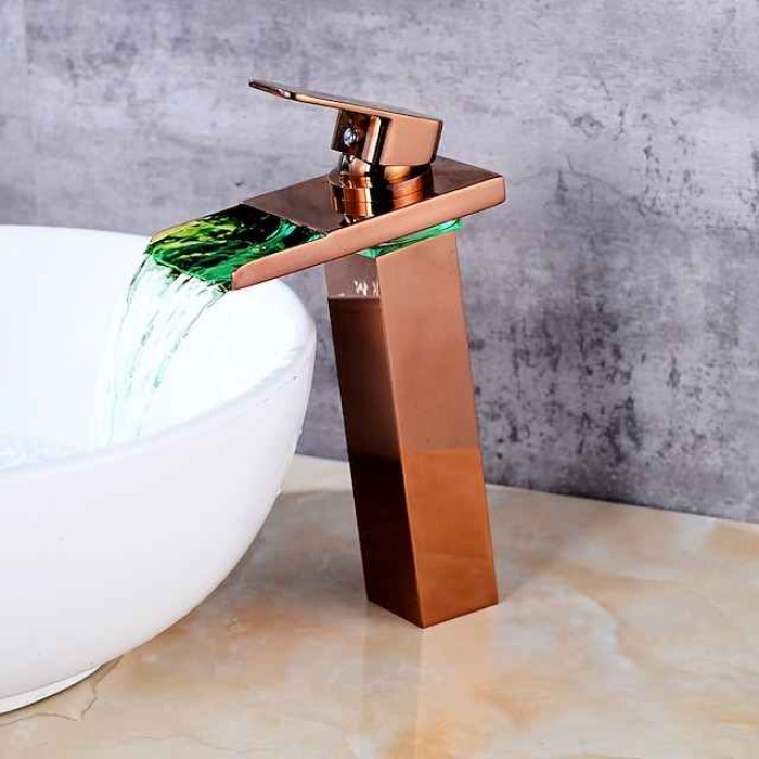 Single Handle Bathroom Faucet, Oil-rubbed Bronze One Hole LED/Waterfall/Centerset Bath Taps, Brass Bathroom Sink Faucet Contain with Cold and Hot Water