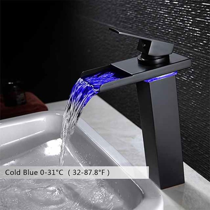 Single Handle Bathroom Faucet, Oil-rubbed Bronze One Hole LED/Waterfall/Centerset Bath Taps, Brass Bathroom Sink Faucet Contain with Cold and Hot Water