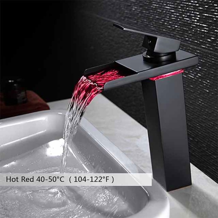 Single Handle Bathroom Faucet, Oil-rubbed Bronze One Hole LED/Waterfall/Centerset Bath Taps, Brass Bathroom Sink Faucet Contain with Cold and Hot Water