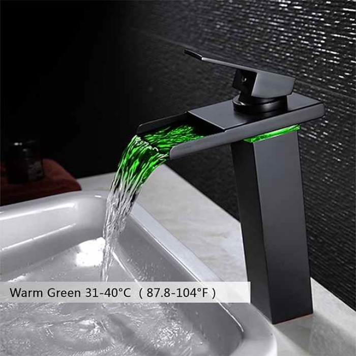 Single Handle Bathroom Faucet, Oil-rubbed Bronze One Hole LED/Waterfall/Centerset Bath Taps, Brass Bathroom Sink Faucet Contain with Cold and Hot Water