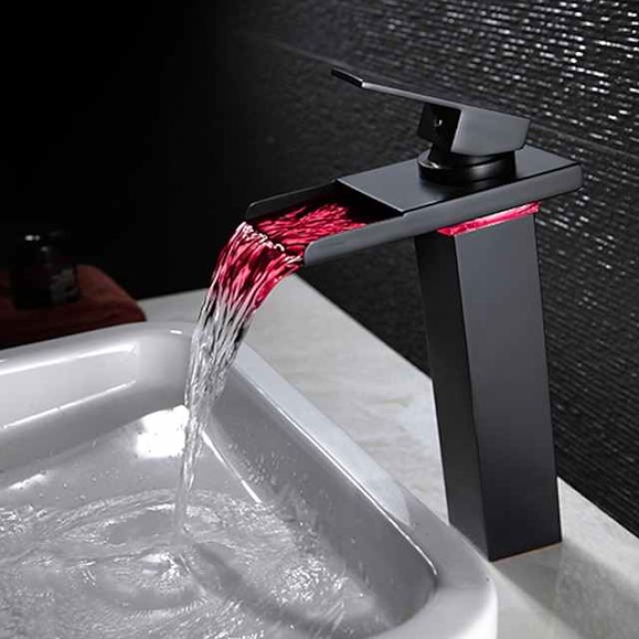 Single Handle Bathroom Faucet, Oil-rubbed Bronze One Hole LED/Waterfall/Centerset Bath Taps, Brass Bathroom Sink Faucet Contain with Cold and Hot Water