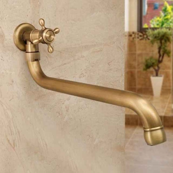 Antique Copper Outdoor Faucet Lengthened Single Cold Faucet Mop Pool Outdoor Wall-mounted Faucet Rotatable