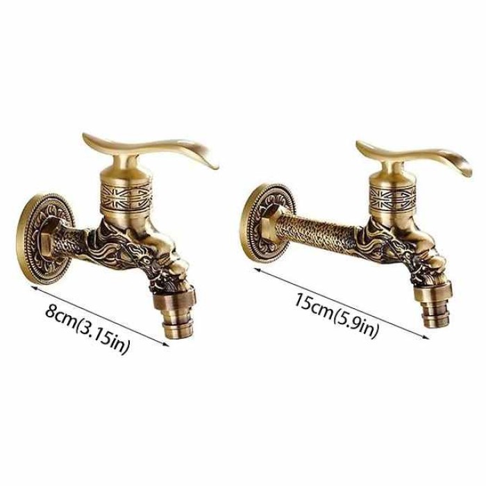 Outdoor Faucet,Wall Mount Antique Brass Faucet,Garden Outdoor Decorative Hose 1/2 inch Connection Spigot Carving Desigh with Cold Water Only