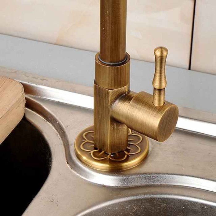 Kitchen faucet - Single Handle One Hole Antique Brass Standard Spout Centerset Antique Kitchen Taps