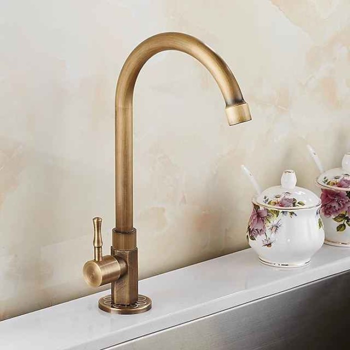 Kitchen faucet - Single Handle One Hole Antique Brass Standard Spout Centerset Antique Kitchen Taps