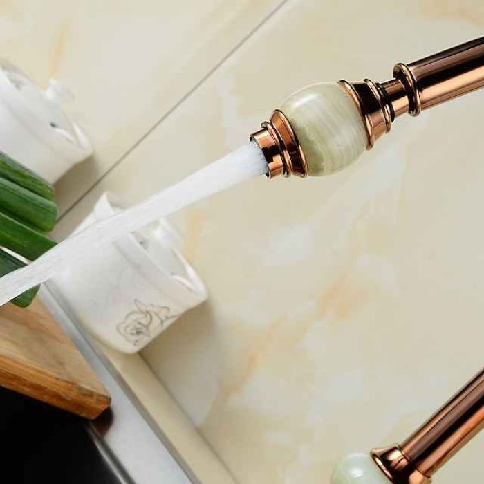 Pull Out Kitchen Sink Mixer Faucet with Sprayer, 360 swivel High Arc Pull Down Kitchen Taps, Vintage Single Handle One Hole Vessel Water Tap with Cold Hot Hose Golden Rose Gold