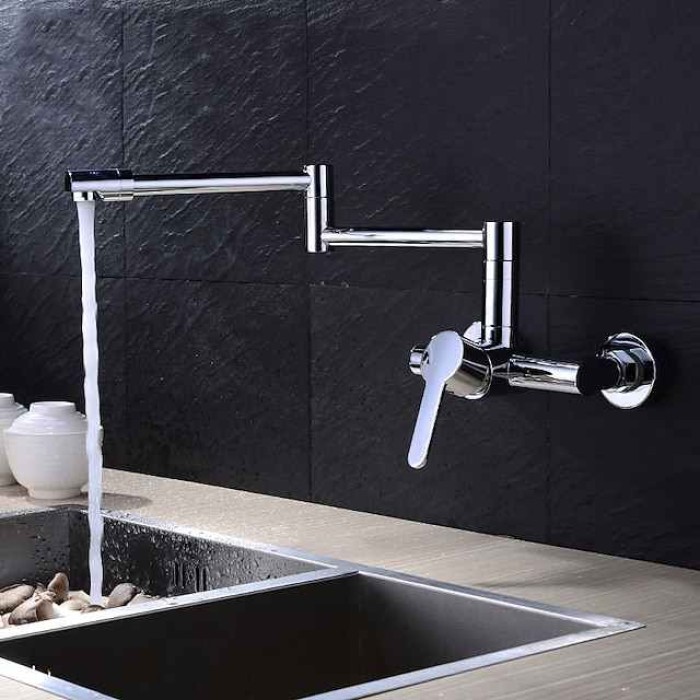 Wall Mounted Kitchen Sink Mixer Faucet, Foldable Pot Filler Facuet,Single Handle Two Holes Folding Taps, Electroplated / Painted Finishes Pull-out / Pull-down / Pot Filler Wall Mounted / Brass