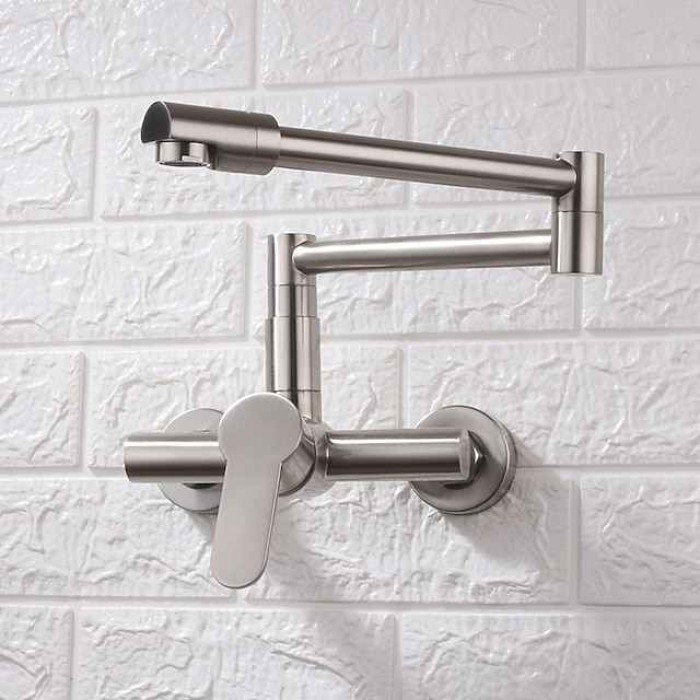 Wall Mounted Kitchen Sink Mixer Faucet, Foldable Pot Filler Facuet,Single Handle Two Holes Folding Taps, Electroplated / Painted Finishes Pull-out / Pull-down / Pot Filler Wall Mounted / Brass