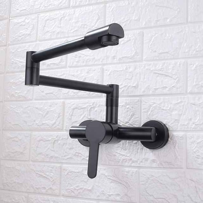 Wall Mounted Kitchen Sink Mixer Faucet, Foldable Pot Filler Facuet,Single Handle Two Holes Folding Taps, Electroplated / Painted Finishes Pull-out / Pull-down / Pot Filler Wall Mounted / Brass