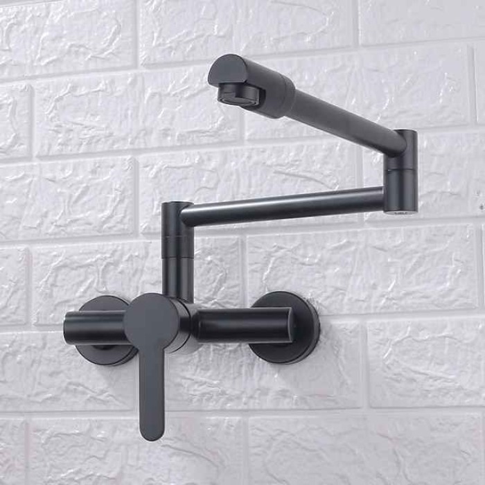 Wall Mounted Kitchen Sink Mixer Faucet, Foldable Pot Filler Facuet,Single Handle Two Holes Folding Taps, Electroplated / Painted Finishes Pull-out / Pull-down / Pot Filler Wall Mounted / Brass