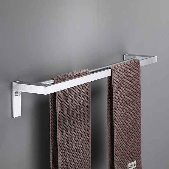 Towel Bar Wall Mounted 60cm Aluminum Towel Holder for Bathroom Aluminum Bathroom Hardware Single/Double Type Towel Rack(Silver/Black/Grey)