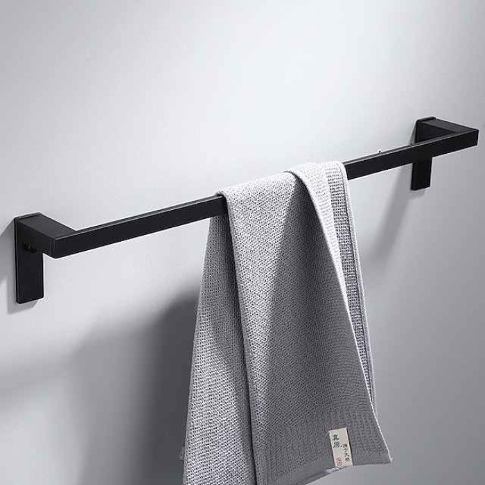 Towel Bar Wall Mounted 60cm Aluminum Towel Holder for Bathroom Aluminum Bathroom Hardware Single/Double Type Towel Rack(Silver/Black/Grey)