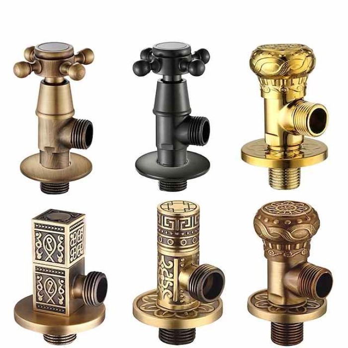 Antique Copper Triangle Valve Carved Retro Thickened Hot and Cold Triangle Valve Black Angle Valve Explosion-proof Water Stop Valve 1pc