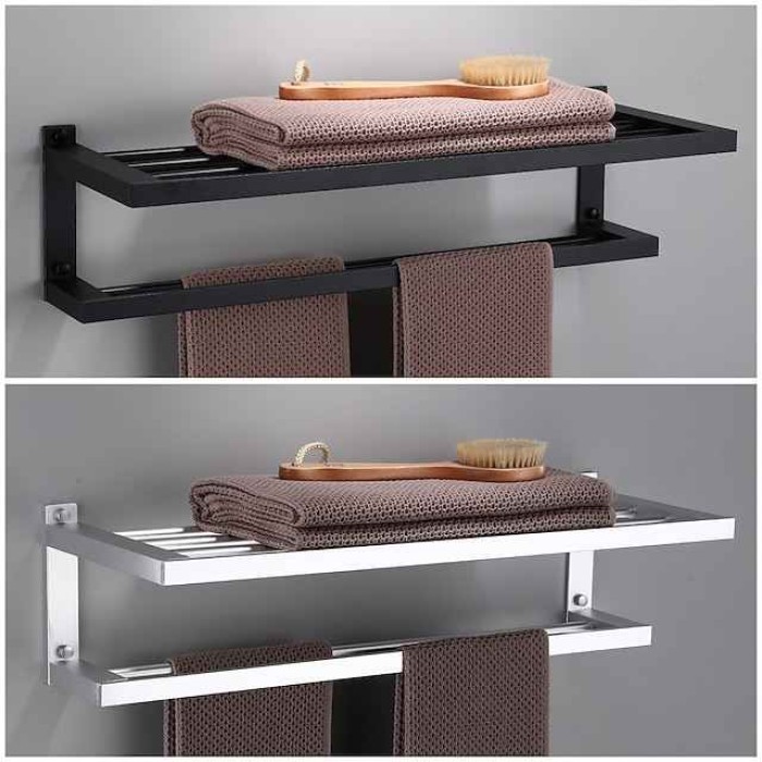 Towel Rack for Bathroom Double-layer Space Aluminum Towel Bar Wall-mounted Perforated Installation Towel Hardware Hanging Towel Rack