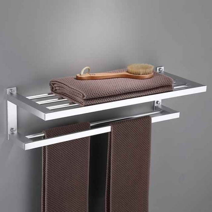 Towel Rack for Bathroom Double-layer Space Aluminum Towel Bar Wall-mounted Perforated Installation Towel Hardware Hanging Towel Rack