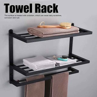 Aluminum Towel Rack for Bathroom,3-Layer Wall Mounted Towel Bar Towel Holder Bathroom Hardware Storage 60cm(Black/Silver/Gun Grey)