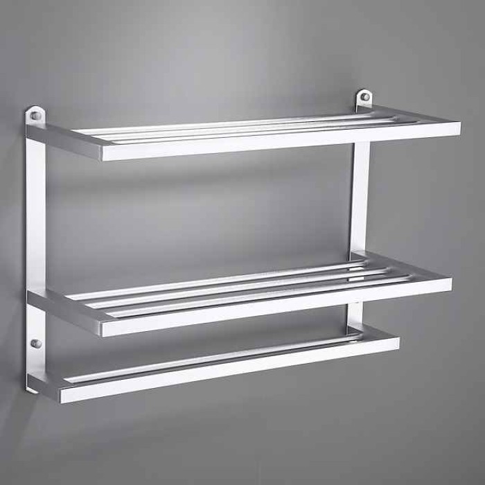 Aluminum Towel Rack for Bathroom,3-Layer Wall Mounted Towel Bar Towel Holder Bathroom Hardware Storage 60cm(Black/Silver/Gun Grey)