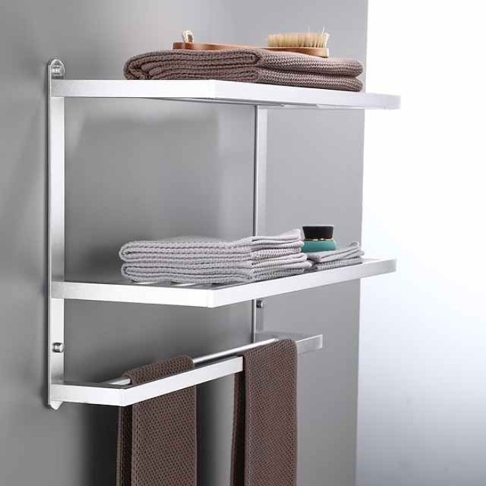 Aluminum Towel Rack for Bathroom,3-Layer Wall Mounted Towel Bar Towel Holder Bathroom Hardware Storage 60cm(Black/Silver/Gun Grey)