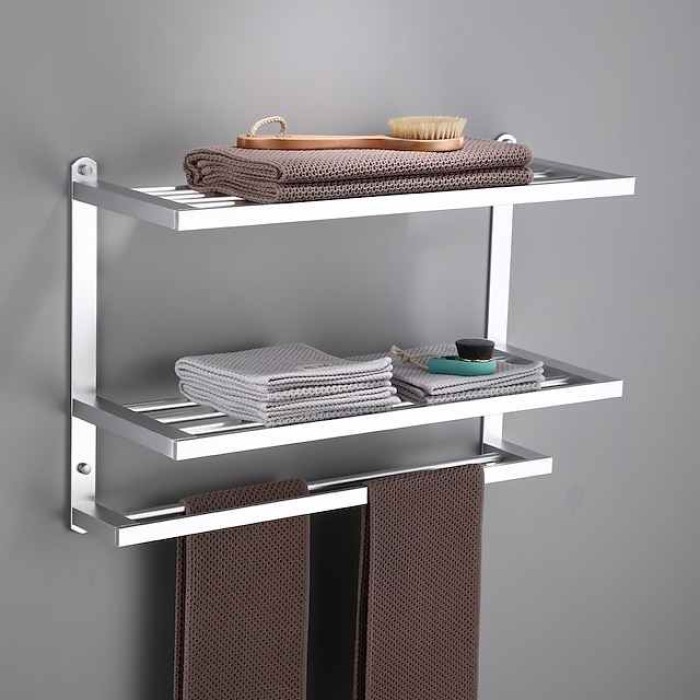 Aluminum Towel Rack for Bathroom,3-Layer Wall Mounted Towel Bar Towel Holder Bathroom Hardware Storage 60cm(Black/Silver/Gun Grey)