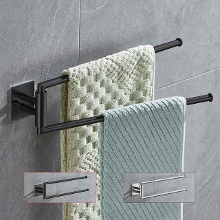 180 Degree Revolving Folding Towel Bar Stainless Steel Bathroom 2-rod Towel Rack Brushed Silvery and Matte Black 1pc