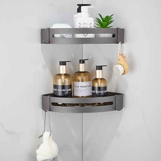 Bathroom Corner Shelf Aluminum Material Wall-mounted Triangular Basket Storage Rack 1 Tier