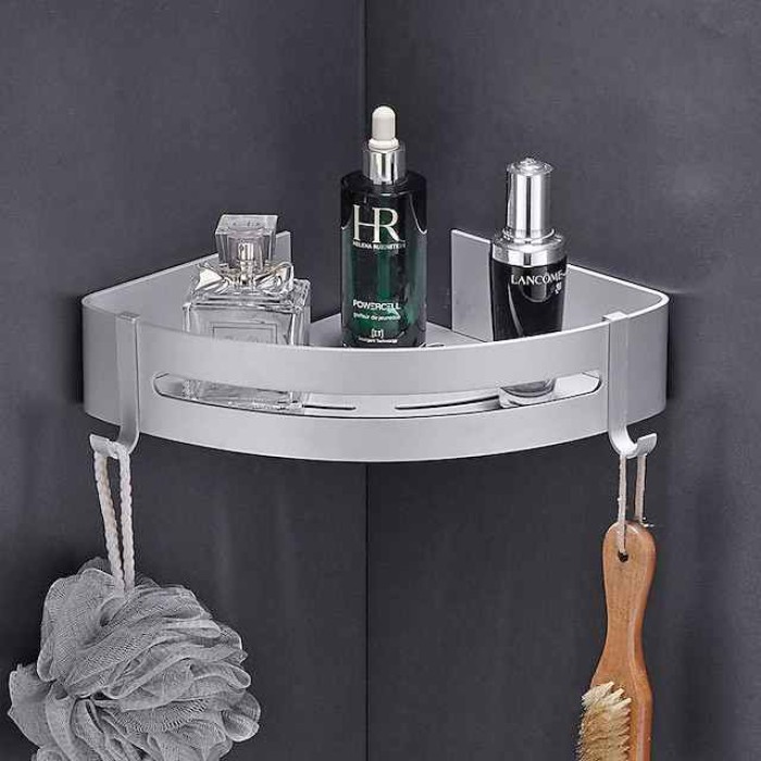 Bathroom Corner Shelf Aluminum Material Wall-mounted Triangular Basket Storage Rack 1 Tier