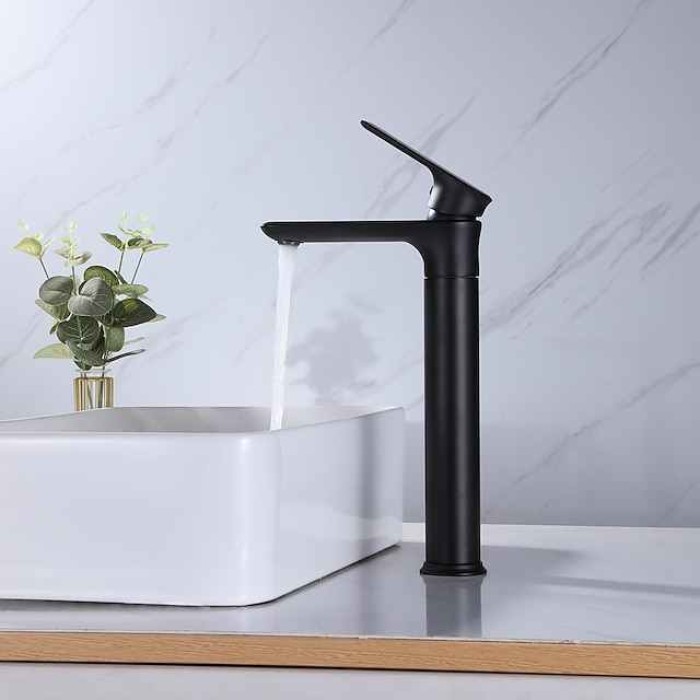 Bathroom Sink Tall Faucet Heavy Duty Style Single Handle One Hole Bath Vessel Sink Faucet Deck Mount Basin Hot and Cold Mixer Tap Lavatory Vanity Sink Faucets Brass Matte Black