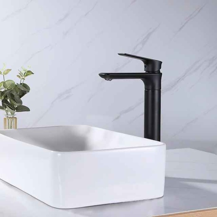 Bathroom Sink Tall Faucet Heavy Duty Style Single Handle One Hole Bath Vessel Sink Faucet Deck Mount Basin Hot and Cold Mixer Tap Lavatory Vanity Sink Faucets Brass Matte Black